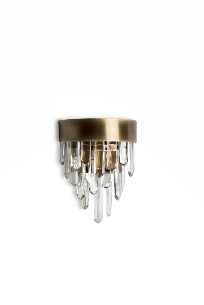 contemporary brass with quartz crystal wall light